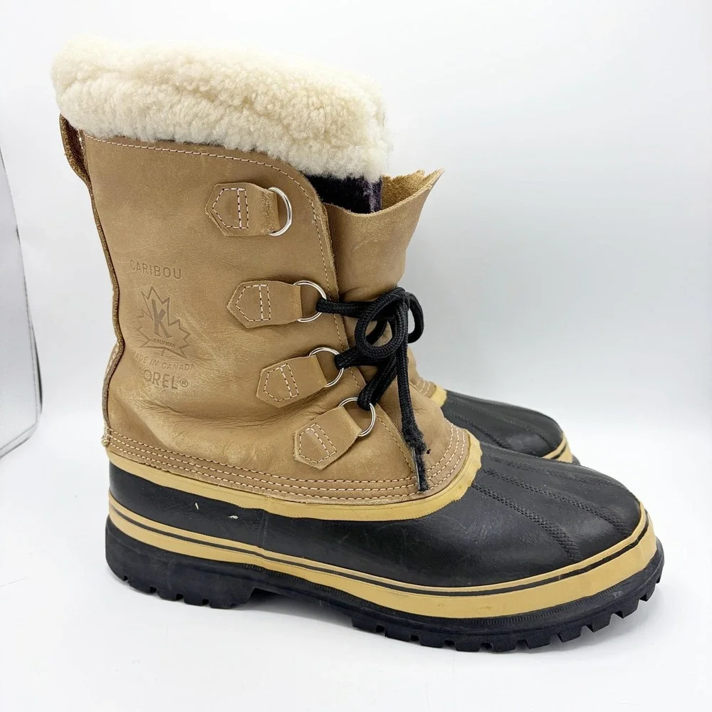 VTG Sorel Caribou Boots Mens 11 Brown Leather Winter Snow Waterproof Made Canada